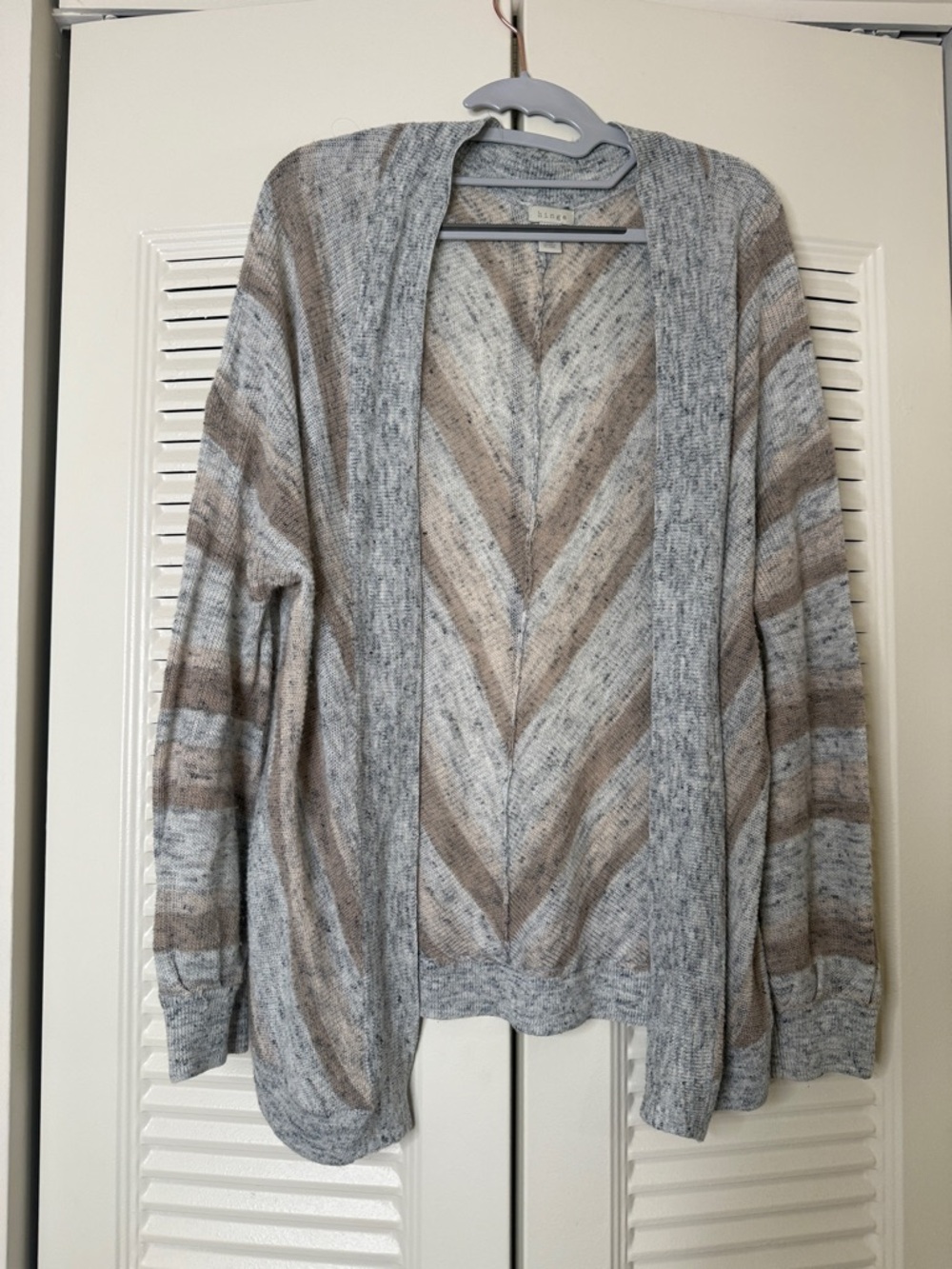 Hinge Dolman Sleeve Open-Front Striped Cardigan Sweater - Gray & Taupe XS